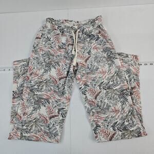 Cali 1850 Los Angeles XS Linen Viscose Tropical Leaf‎ Print Drawstring Pants